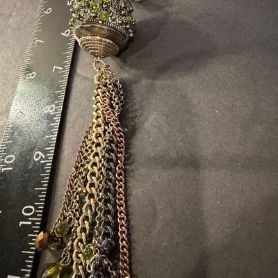 Green rhinestone tassel fashion necklace