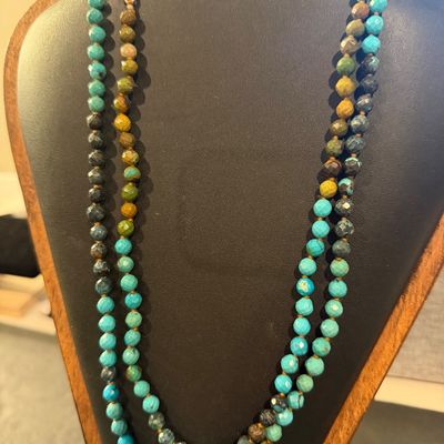 925 marked vintage stone type beaded double layer necklace