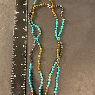 925 marked vintage stone type beaded double layer necklace