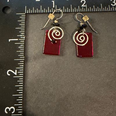 Vintage red rectangle dangle earrings