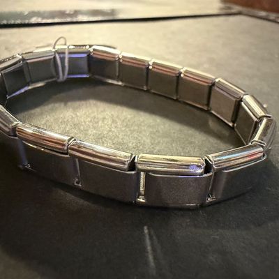 shiny stainless steel Italian charm starter bracelet featuring blank modular links.
