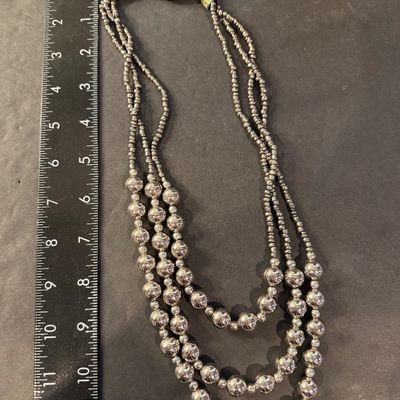 Vintage 3 layer silver tone ball beaded statement necklace MADE IN INDONESIA
