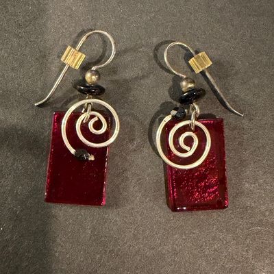 Vintage red rectangle dangle earrings
