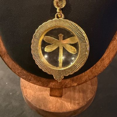 Gold tone dragonfly pendant necklace
