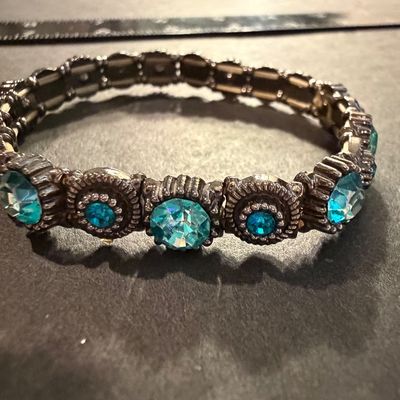 Aqua colored gemstone type stretch bracelet