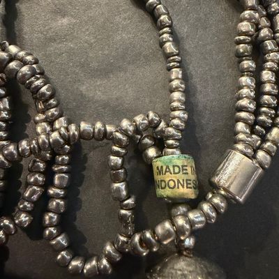 Vintage 3 layer silver tone ball beaded statement necklace MADE IN INDONESIA