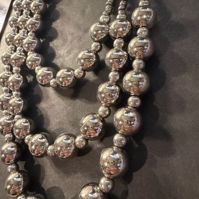 Vintage 3 layer silver tone ball beaded statement necklace MADE IN INDONESIA