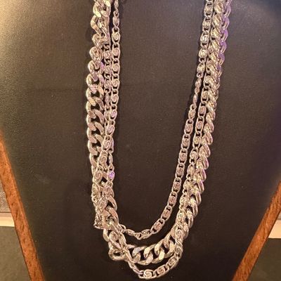 Vintage Cora marked silver tone multilayer necklace