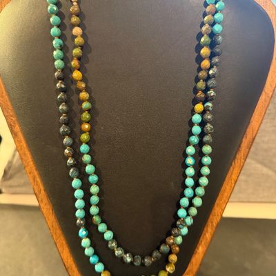 925 marked vintage stone type beaded double layer necklace
