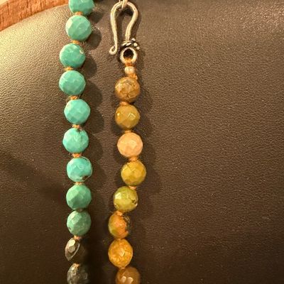 925 marked vintage stone type beaded double layer necklace