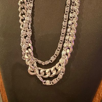 Vintage Cora marked silver tone multilayer necklace