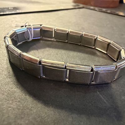 shiny stainless steel Italian charm starter bracelet featuring blank modular links.