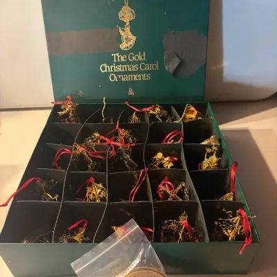 Vintage Danbury Mint "The Gold Christmas Carol Ornaments" 3D Set in Box