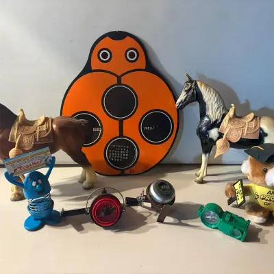 Lot with Horses, Toys, Clock, and Figures