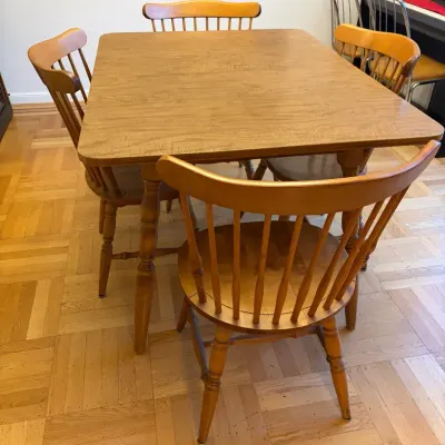 Vintage Swedish Colonial Wood Dining Set – Expanding Table, Leaf & 4 Chairs