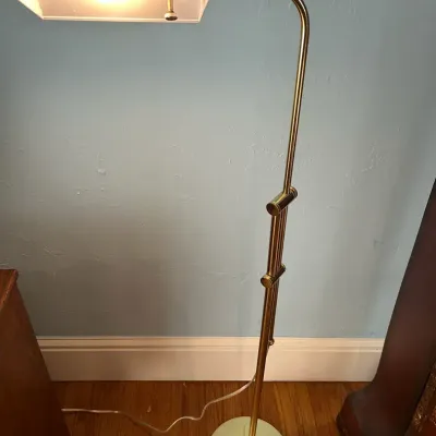 Brass Floor Lamp with Adjustable Arm and Rectangular Shade