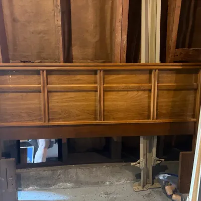 Mid-Century Style Wooden Paneled Queen Headboard with Bed Frame & Slats