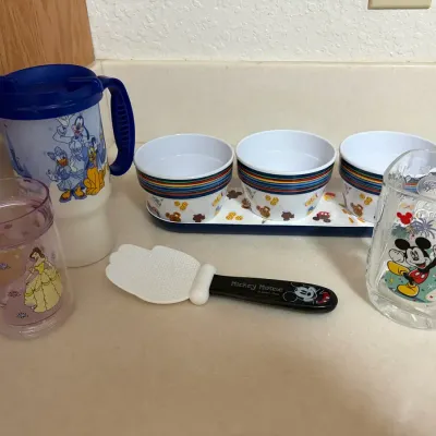 Disney-Themed Lot Featuring Drinkware, Bowls, and Tray with Various Designs