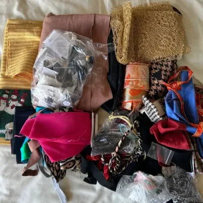 Fabric, Ribbon, and Cording Scraps, Buttons & Other Goodies