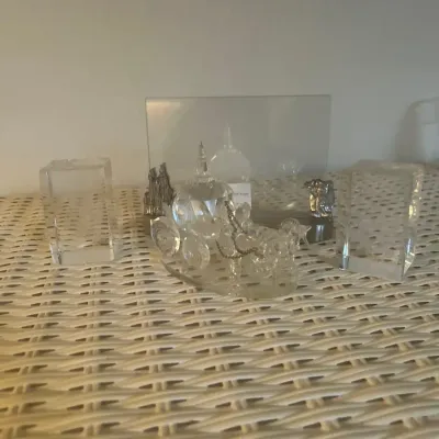 Crystal Figurines Including Disney Engravings and Carriage
