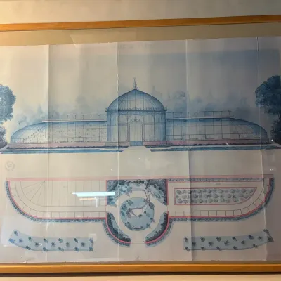 Vintage Framed French Architectural Rendering – Jardin Massey Orangerie