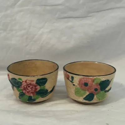 Hand-Painted Ceramic Tea Cups with Floral Designs