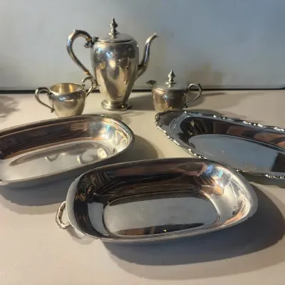 Silver-Plated Tea Set and Serving Pieces by Oneida and Mayflower