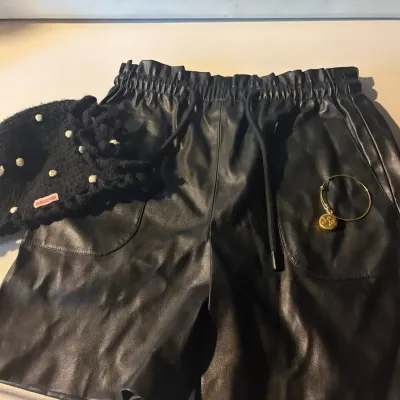 Black Faux Leather Shorts with Accessories