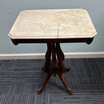 Victorian East Lake Style With Burlwood And Marble Side Table