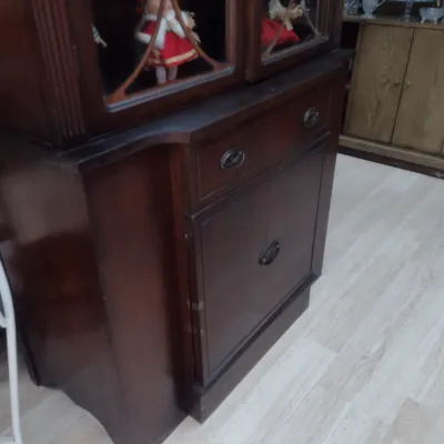 Sale Photo Thumbnail #435: Vintage Mahogany Break Front Double Glass Door China Hutch (#58)