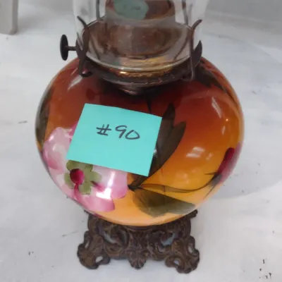 Sale Photo Thumbnail #645: Vintage Oil Lamp with Ceramic Painted Base (#90)