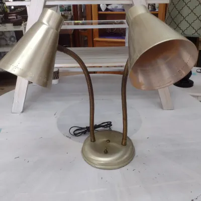 Sale Photo Thumbnail #597: Vintage Metal Shade Double Adjustable Light Desk Lamp (#82)