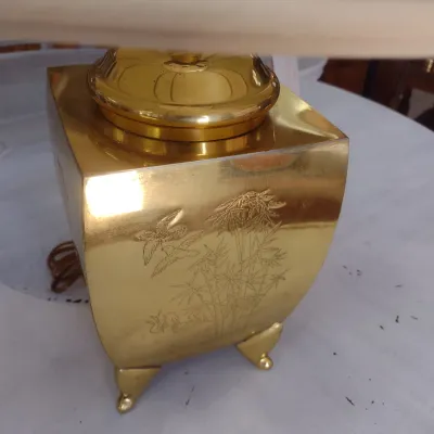 Sale Photo Thumbnail #586: Vintage Brass Finish Chinoiserie Ginger Jar Post Table Lamp (#80)