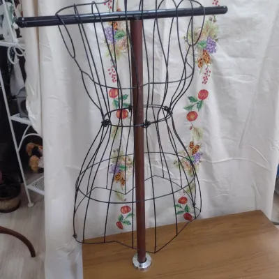 Sale Photo Thumbnail #480: Wood Finish Display Table with Attached Dress Form or Clothes Mannequin  (#64)