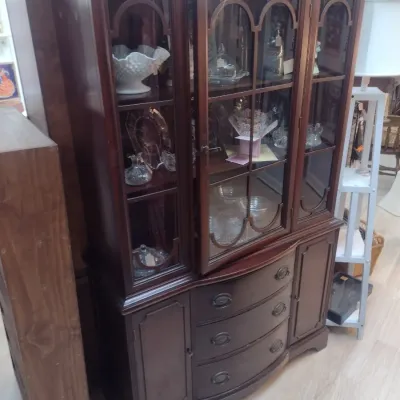 Sale Photo Thumbnail #279: Vintage Mahogany Bowfront China Hutch (#37)