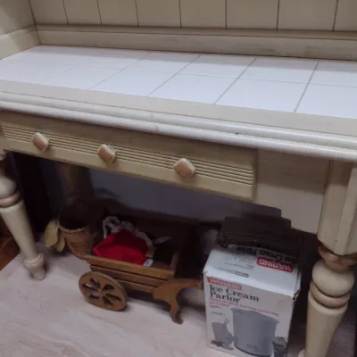 Vintage Farmhouse Open Hutch with Tile Top Table (#9)