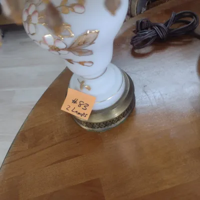 Sale Photo Thumbnail #607: Pair of Ceramic Base Table Lamps with Shades (#83)