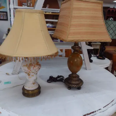 Sale Photo Thumbnail #601: Pair of Ceramic Base Table Lamps with Shades (#83)
