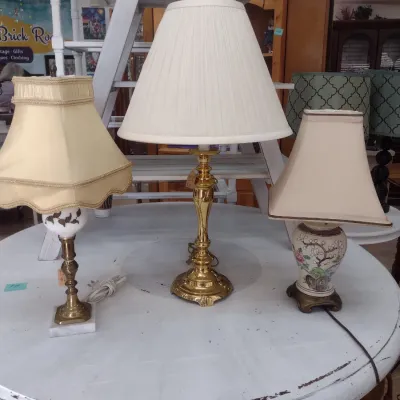 Sale Photo Thumbnail #630: Set of Three Table Lamps Various Designs with Shades (#88)