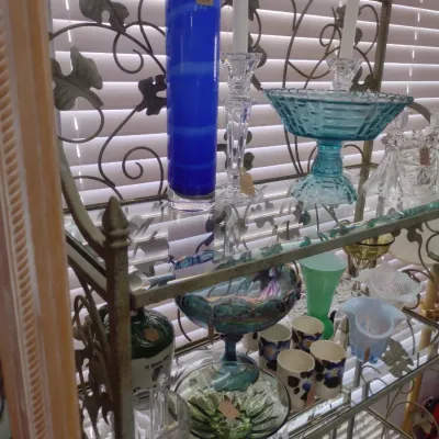 Sale Photo Thumbnail #222: Wrought Metal Frame Baker's Rack with Leaf Design Accents (#30)