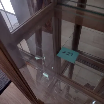 Sale Photo Thumbnail #220: Large Glass Curio Cabinet with Wrought Metal Scroll Accents (#29)