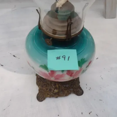 Sale Photo Thumbnail #650: Vintage Oil Lamp with Ceramic Painted Base (#91)