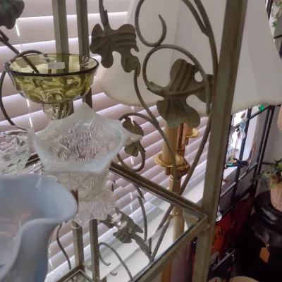 Sale Photo Thumbnail #225: Wrought Metal Frame Baker's Rack with Leaf Design Accents (#30)