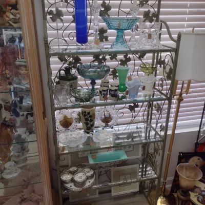 Sale Photo Thumbnail #221: Wrought Metal Frame Baker's Rack with Leaf Design Accents (#30)