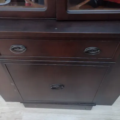 Sale Photo Thumbnail #437: Vintage Mahogany Break Front Double Glass Door China Hutch (#58)