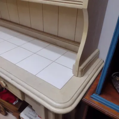 Vintage Farmhouse Open Hutch with Tile Top Table (#9)