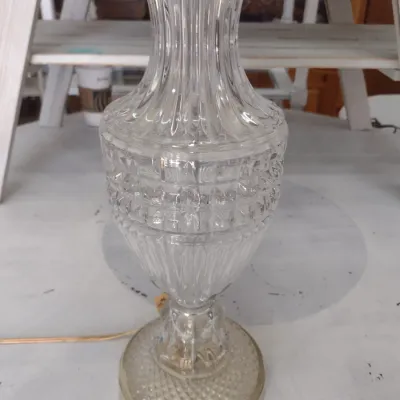 Sale Photo Thumbnail #609: Clear Glass Crystal Urn Design Table Lamp with Shade (#84)