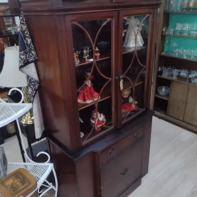 Sale Photo Thumbnail #433: Vintage Mahogany Break Front Double Glass Door China Hutch (#58)