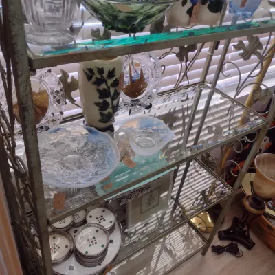 Sale Photo Thumbnail #223: Wrought Metal Frame Baker's Rack with Leaf Design Accents (#30)