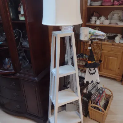 Sale Photo Thumbnail #569: Wood Multi-Shelf Ladder Design Floor Lamp Display Stand (#77)